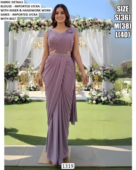 Shop Our Collection Of Plain Imported Lycra Ready To Wear Saree With Heavy Designer Blouse