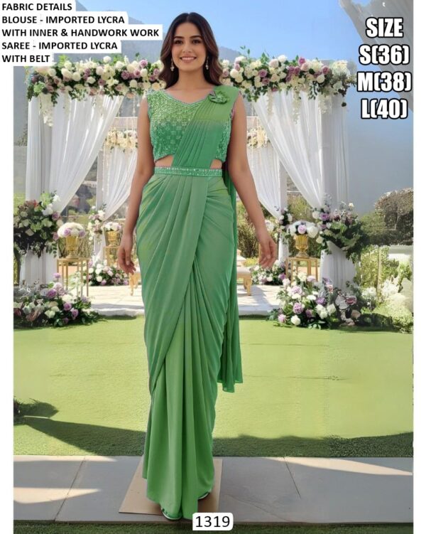 Shop Our Collection Of Plain Imported Lycra Ready To Wear Saree With Heavy Designer Blouse