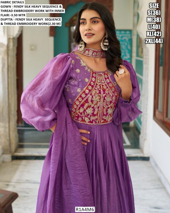 Fendy Silk Sequence Embroidery Gown With Dupatta Ready To Wear For Wedding Functions