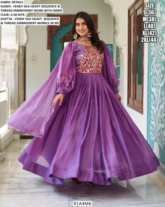 Fendy Silk Sequence Embroidery Gown With Dupatta Ready To Wear For Wedding Functions