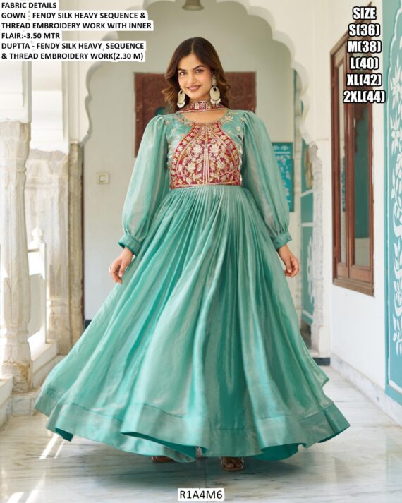 Fendy Silk Sequence Embroidery Gown With Dupatta Ready To Wear For Wedding Functions