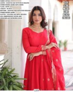 Coral Red Colour Vichitra Silk Festivities And Weddings Long Anarkali Salwar Suit