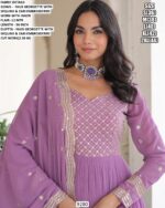 Stunning Ruffle Flair Designer Faux Georgette Readymade Gown With An Embroidered Dupatta