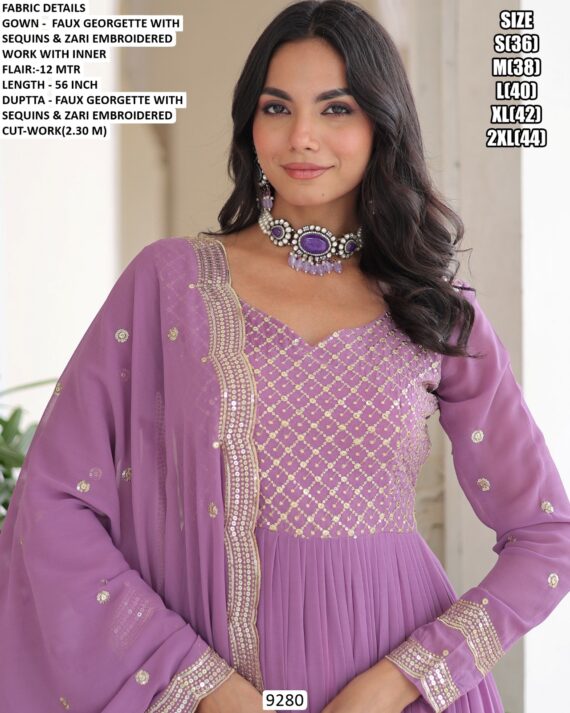 Stunning Ruffle Flair Designer Faux Georgette Readymade Gown With An Embroidered Dupatta