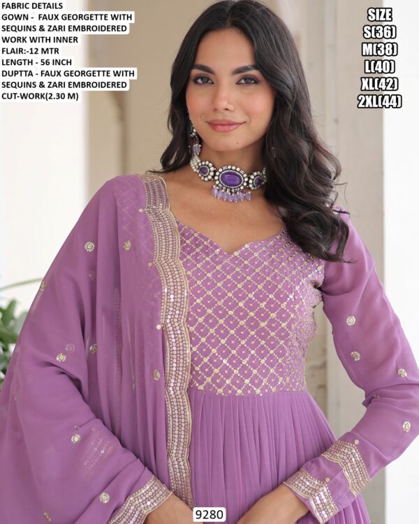 Stunning Ruffle Flair Designer Faux Georgette Readymade Gown With An Embroidered Dupatta