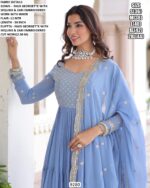 Stunning Ruffle Flair Designer Faux Georgette Readymade Gown With An Embroidered Dupatta