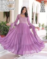 Stunning Ruffle Flair Designer Faux Georgette Readymade Gown With An Embroidered Dupatta