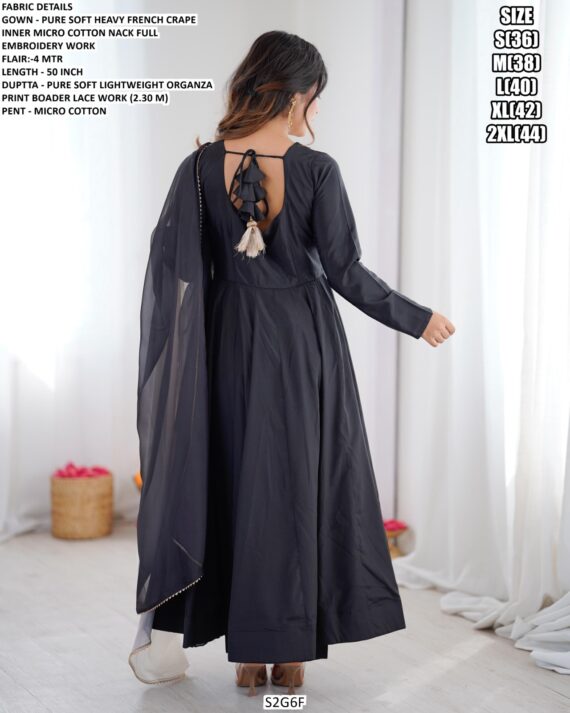Most Trending Black Colour Party Wear Soft French Crepe Designer Gown Style Anarkali Suit