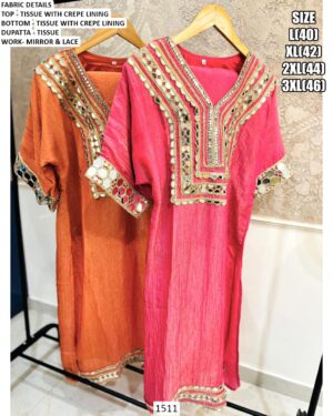 Buy Stylish Mirror Lace Work Tissue Party Wear Readymade Salwar Suits For Women