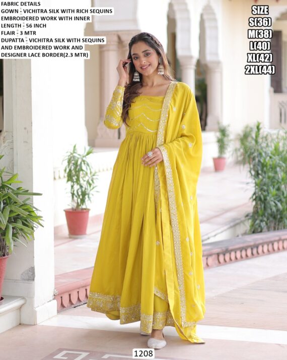 Launching This Vichitra Silk Readymade Gown With Designer Dupatta For Weddings