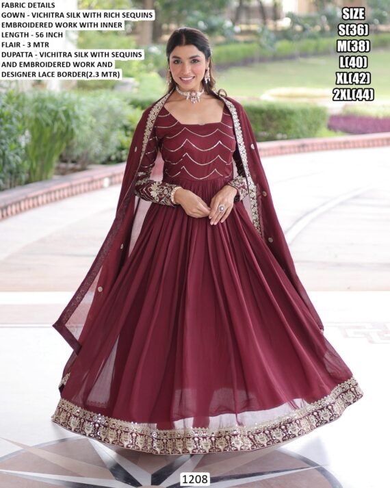 Launching This Vichitra Silk Readymade Gown With Designer Dupatta For Weddings