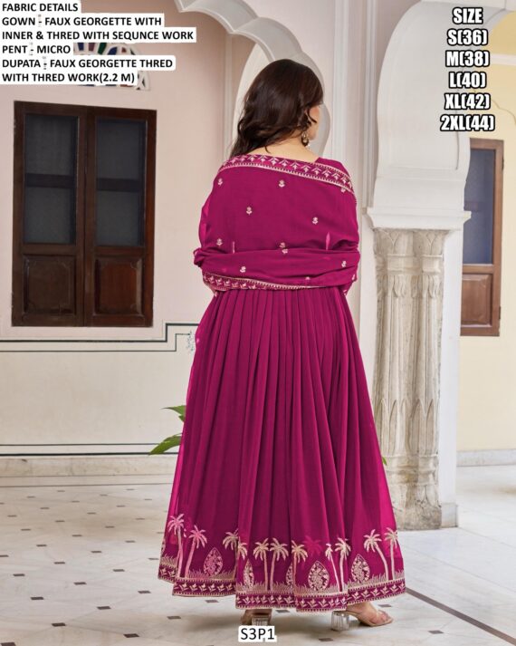 Faux Georgette Ready To Wear Embroidered Gown With Dupatta In Two Charming Colours!!