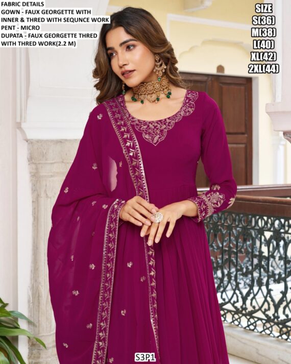 Faux Georgette Ready To Wear Embroidered Gown With Dupatta In Two Charming Colours!!