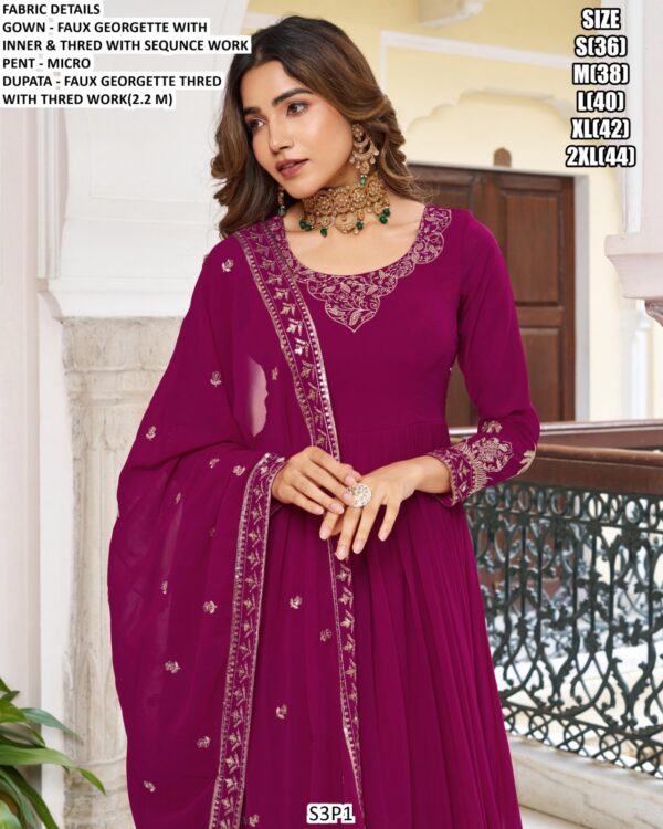Faux Georgette Ready To Wear Embroidered Gown With Dupatta In Two Charming Colours!!