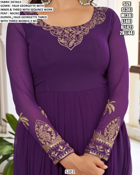 Faux Georgette Ready To Wear Embroidered Gown With Dupatta In Two Charming Colours!!