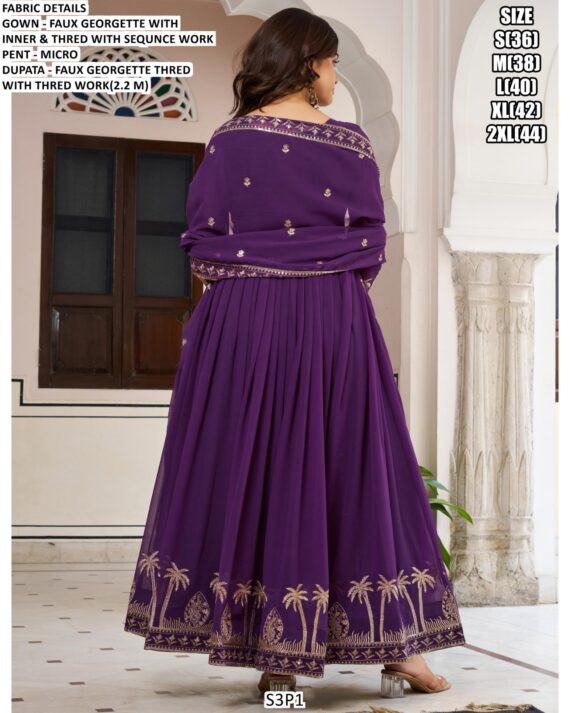 Faux Georgette Ready To Wear Embroidered Gown With Dupatta In Two Charming Colours!!