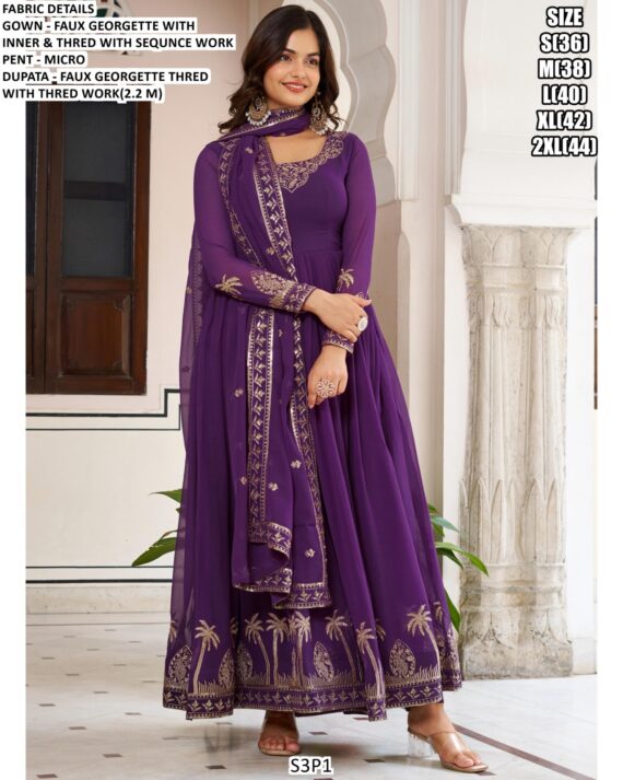 Faux Georgette Ready To Wear Embroidered Gown With Dupatta In Two Charming Colours!!