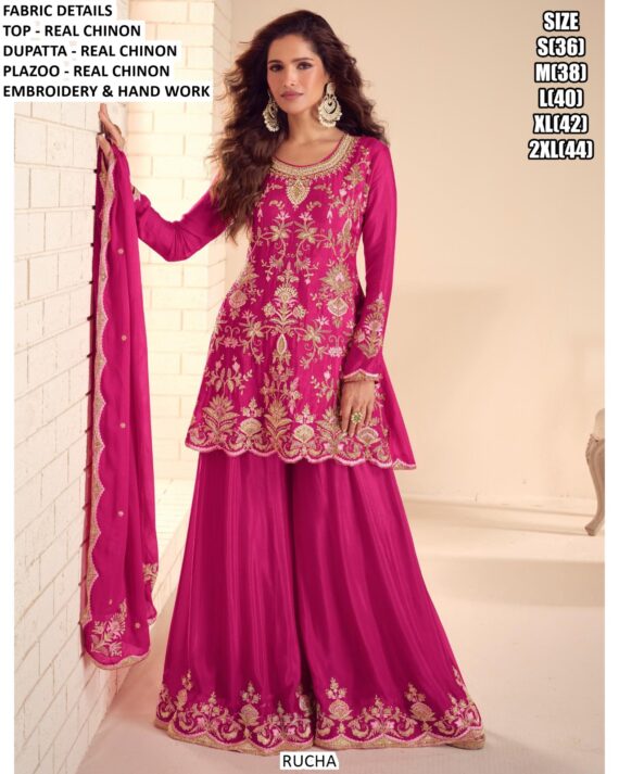 Wedding Special Designer Real Chinon Ready To Wear Plazo Salwar Kameez Suits