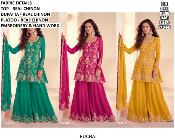 Wedding Special Designer Real Chinon Ready To Wear Plazo Salwar Kameez Suits