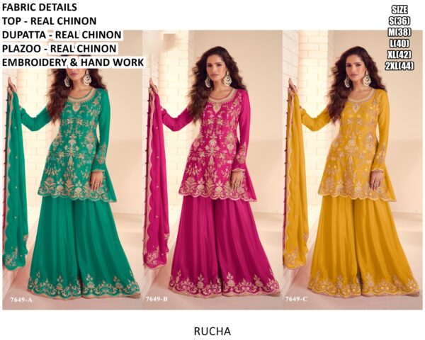 Wedding Special Designer Real Chinon Ready To Wear Plazo Salwar Kameez Suits