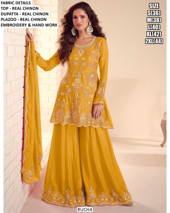 Wedding Special Designer Real Chinon Ready To Wear Plazo Salwar Kameez Suits