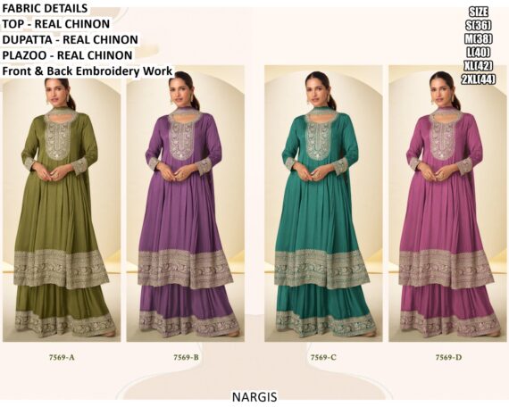 Offering Indian-Pakistani Real Chinon Salwar Suit And Dupatta With Heavy Embroidery Work
