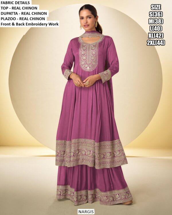 Offering Indian-Pakistani Real Chinon Salwar Suit And Dupatta With Heavy Embroidery Work