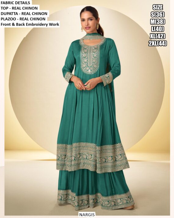 Offering Indian-Pakistani Real Chinon Salwar Suit And Dupatta With Heavy Embroidery Work