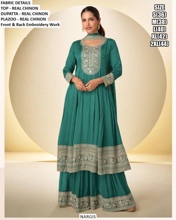 Offering Indian-Pakistani Real Chinon Salwar Suit And Dupatta With Heavy Embroidery Work