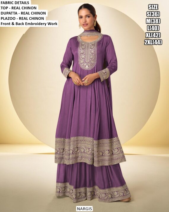 Offering Indian-Pakistani Real Chinon Salwar Suit And Dupatta With Heavy Embroidery Work