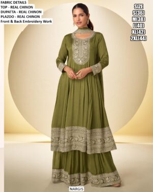 Offering Indian-Pakistani Real Chinon Salwar Suit And Dupatta With Heavy Embroidery Work