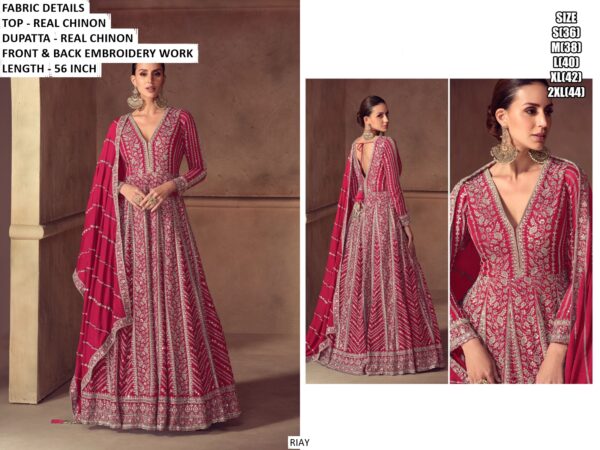 Wedding Wear Real Chinon Gown Featuring Heavy Embroidered Design On Both The Front And Back