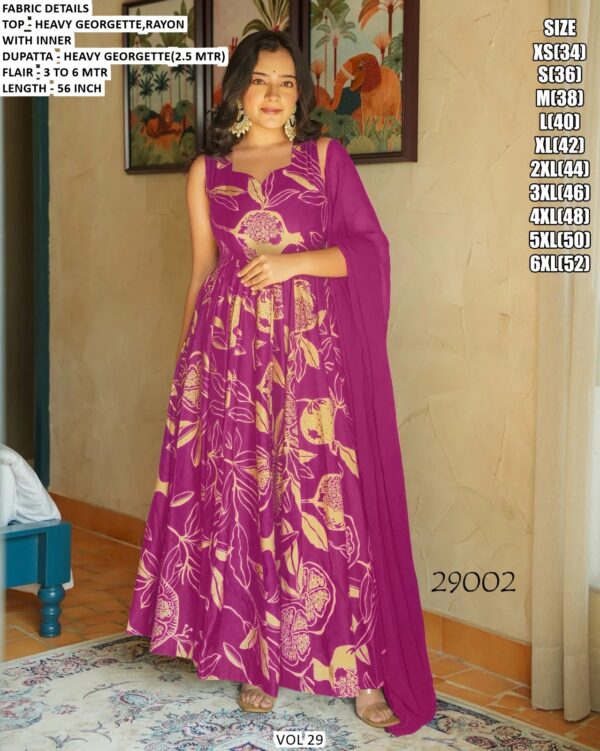Vol 29 Rayon Digital Printed Heavy Flared Anarkali Style Fully-Stitched Gown Dupatta Pairs