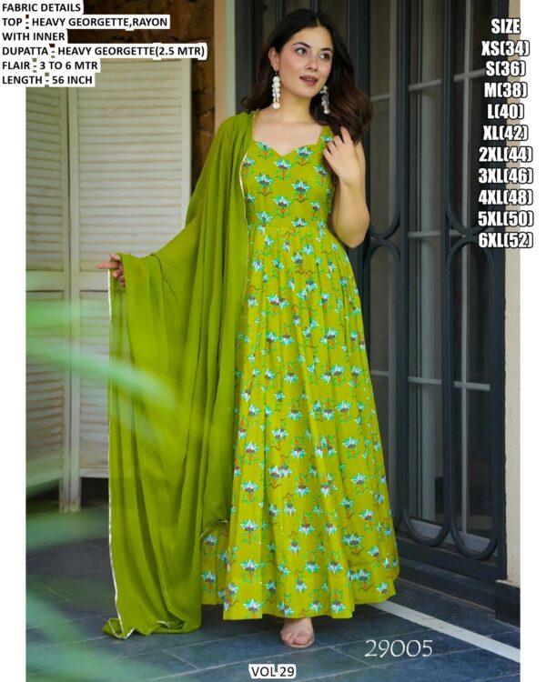 Vol 29 Rayon Digital Printed Heavy Flared Anarkali Style Fully-Stitched Gown Dupatta Pairs