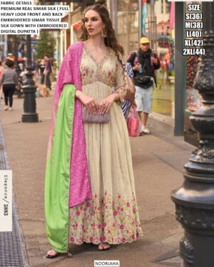 Embroidered Designer Simar Silk Heavy Party Look Gown With Dupatta For Womens