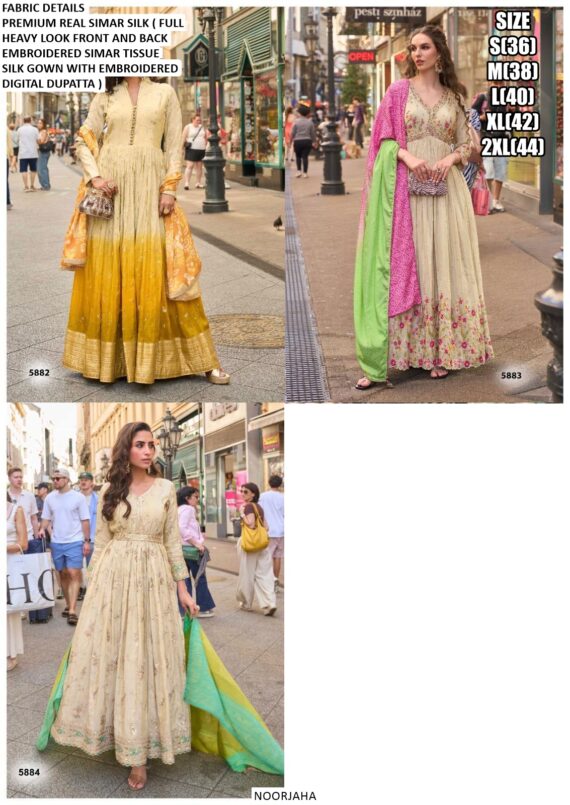 Embroidered Designer Simar Silk Heavy Party Look Gown With Dupatta For Womens