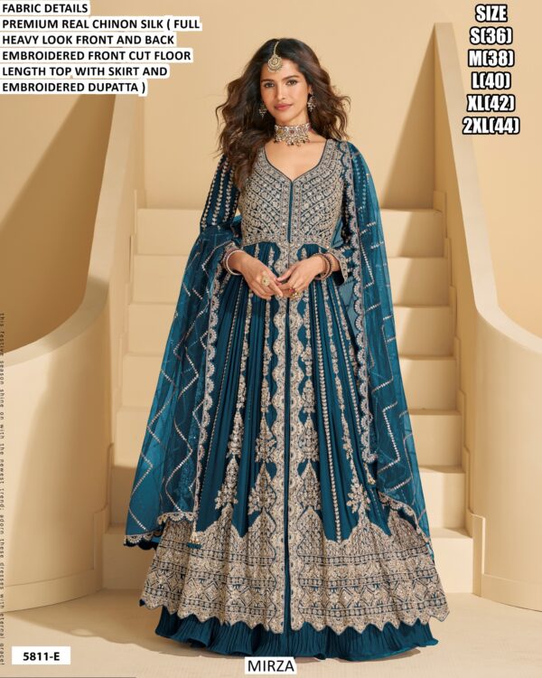 Premium Real Chinon Silk Embroidered Gown With Skirt And Dupatta (Indo-Western Dresses)