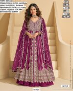 Premium Real Chinon Silk Embroidered Gown With Skirt And Dupatta (Indo-Western Dresses)