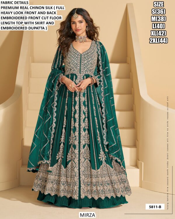 Premium Real Chinon Silk Embroidered Gown With Skirt And Dupatta (Indo-Western Dresses)