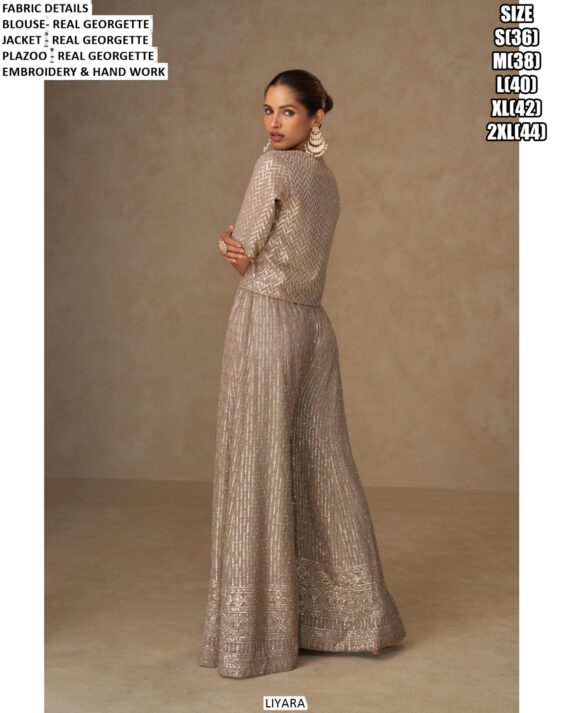 Real Georgette Heavy Work Party Wear Three-Piece Latest Indo-Western Collection