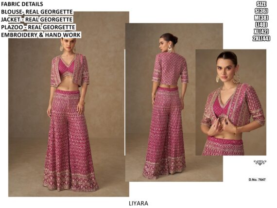 Real Georgette Heavy Work Party Wear Three-Piece Latest Indo-Western Collection