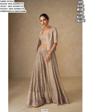 Real Georgette Heavy Work Party Wear Three-Piece Latest Indo-Western Collection