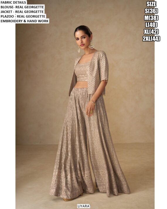 Real Georgette Heavy Work Party Wear Three-Piece Latest Indo-Western Collection