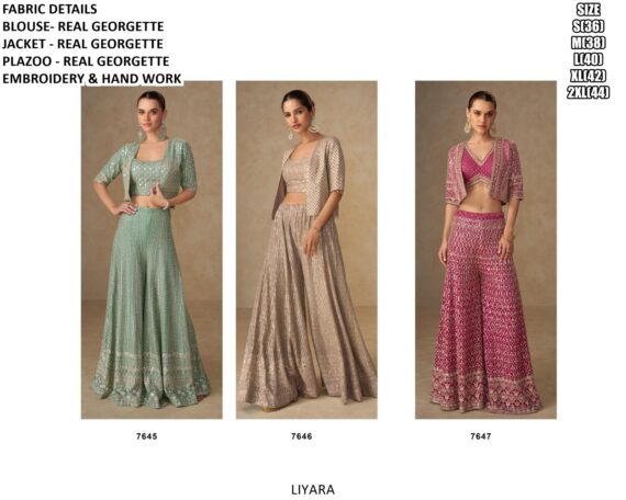 Real Georgette Heavy Work Party Wear Three-Piece Latest Indo-Western Collection