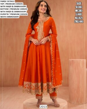 Shop Fully Stitched Embroidered Premium Chinon Salwar Suits In Three Trending Colours!