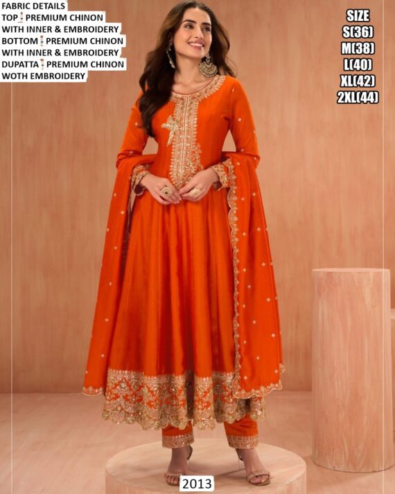 Shop Fully Stitched Embroidered Premium Chinon Salwar Suits In Three Trending Colours!