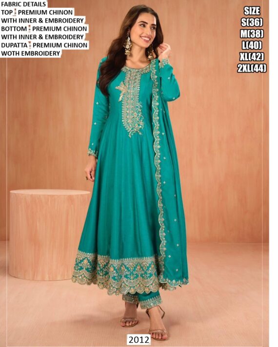 Shop Fully Stitched Embroidered Premium Chinon Salwar Suits In Three Trending Colours!