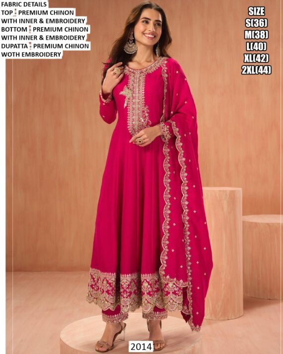 Shop Fully Stitched Embroidered Premium Chinon Salwar Suits In Three Trending Colours!