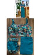 Georgette Dhoti Skirt With Mirror Work Jacquard Silk Crop Top And Jacket (Party Wear Indo-Western Dress)