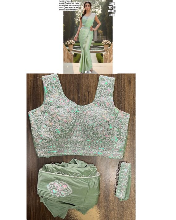 Keep Ahead In Style And Design With This Exotic Hand Worked Ready To Wear Sarees